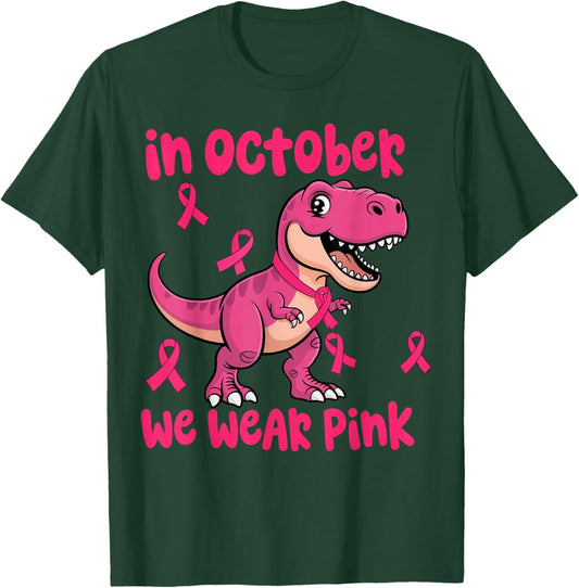 in October We Wear Pink Breast Cancer Trex for Boys Kids T-Shirt - T-Shirt | Forest