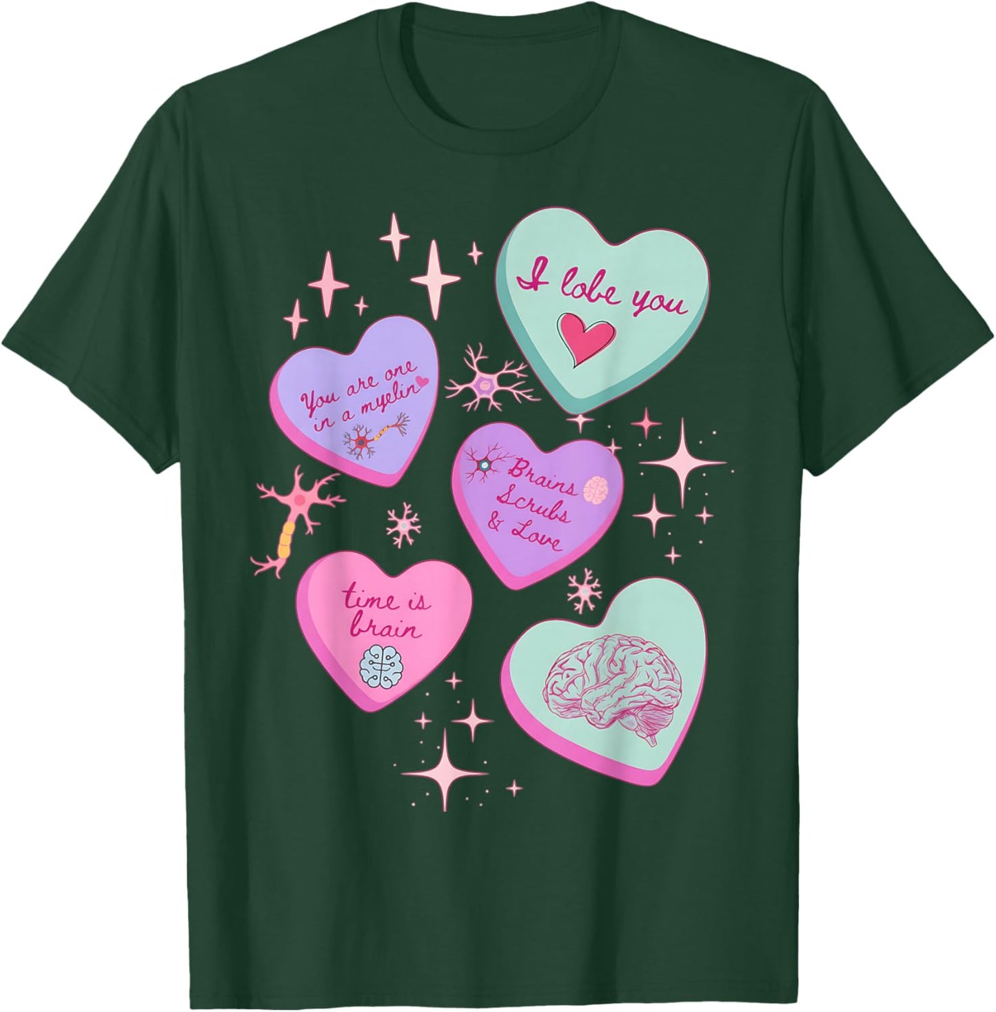Valentine Neuro Nurse Brain Anatomy Neurology Rn Neurosc T-Shirt - T-Shirt | Forest