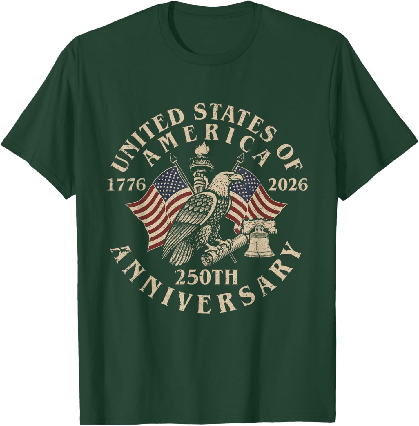 Vintage USA 250th Anniversary 1776-2026 Patriotic T-Shirt - T-Shirt | Forest