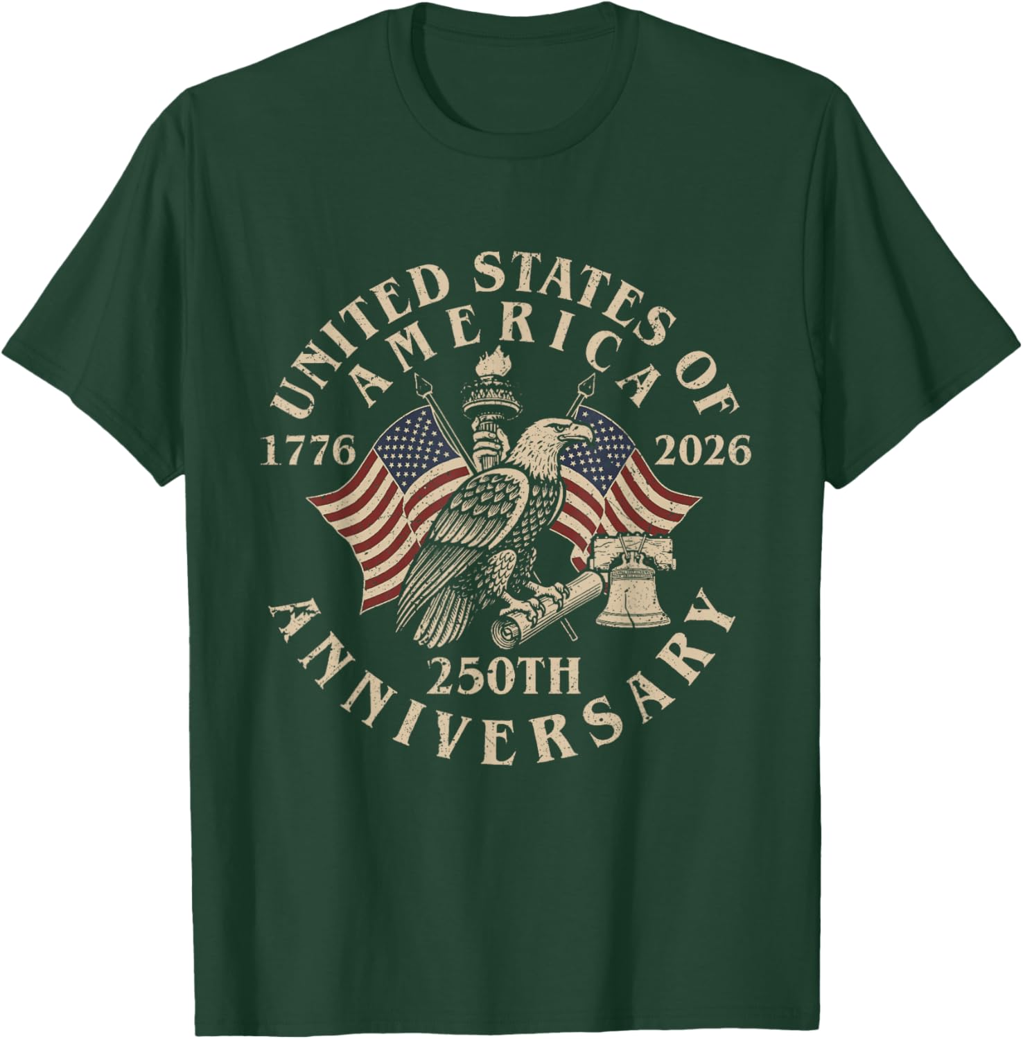 Vintage USA 250th Anniversary 1776-2026 Patriotic T-Shirt - T-Shirt | Forest