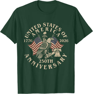 Vintage USA 250th Anniversary 1776-2026 Patriotic T-Shirt - T-Shirt | Forest