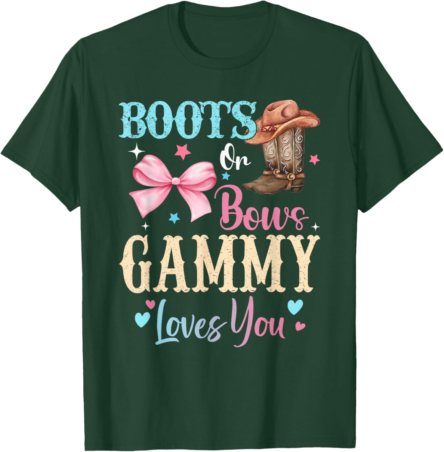 Boots or Bows Gammy Loves You Gender Reveal Family T-Shirt - T-Shirt | Forest