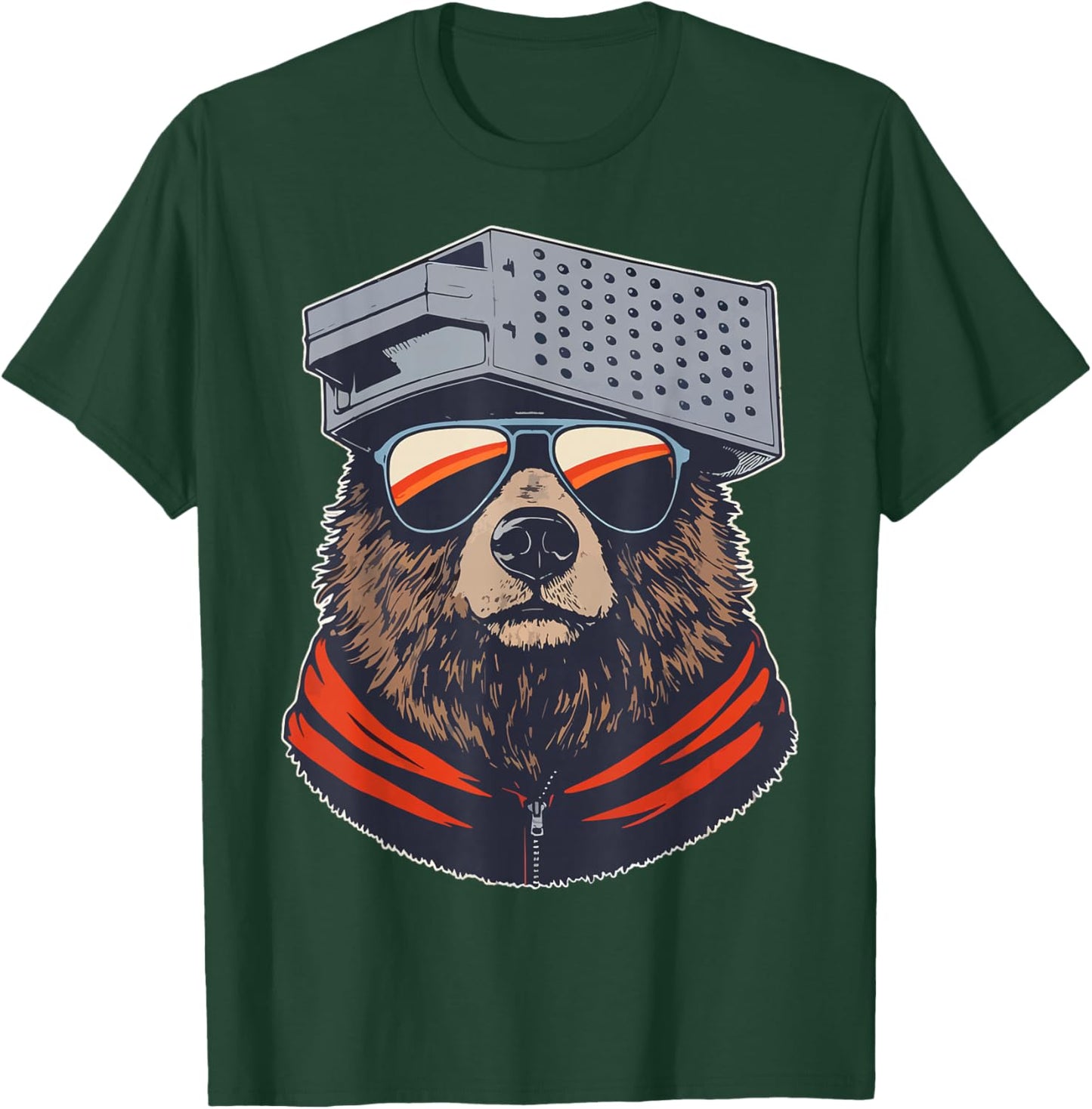 Retro Bear with Cheese Grater Hat and Sunglasses Sunse Funny T-Shirt - T-Shirt | Forest