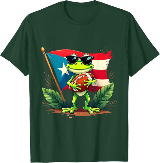 Puerto Rico Frog Football Island Pride Cartoon T-Shirt - T-Shirt | Forest