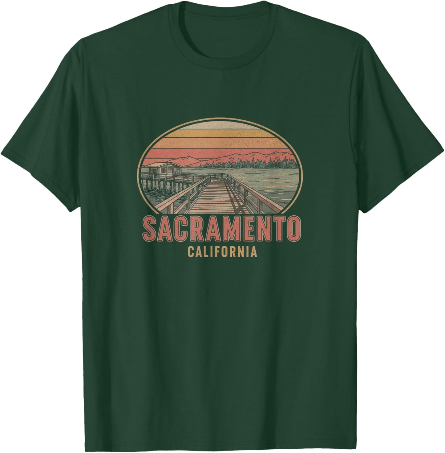 Retro Sacramento California Drawing Design T-Shirt - T-Shirt | Forest