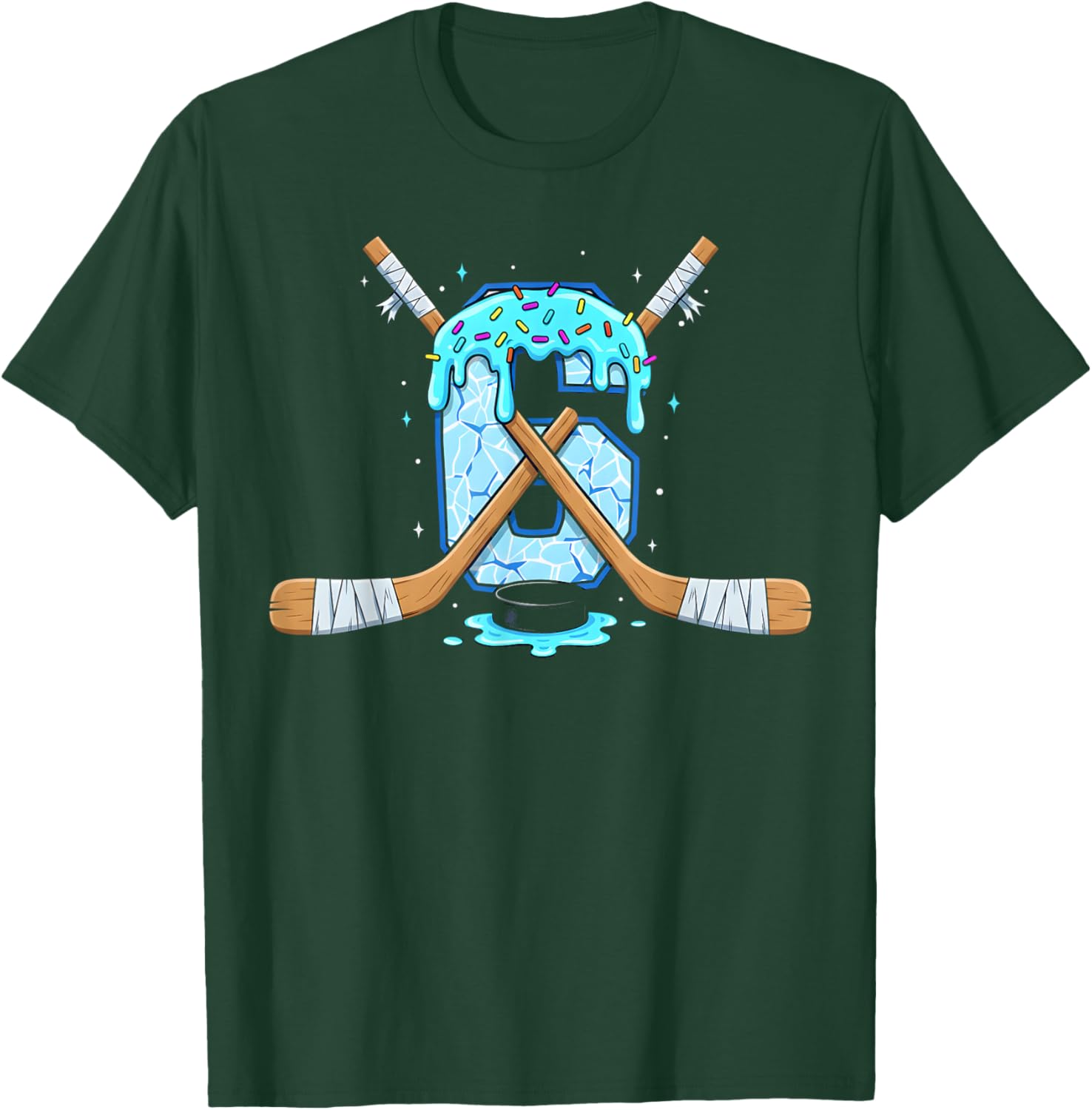 6 Year Old Hockey Ice Cream Drip Youth 6th Birthday Boys T-Shirt - T-Shirt | Forest