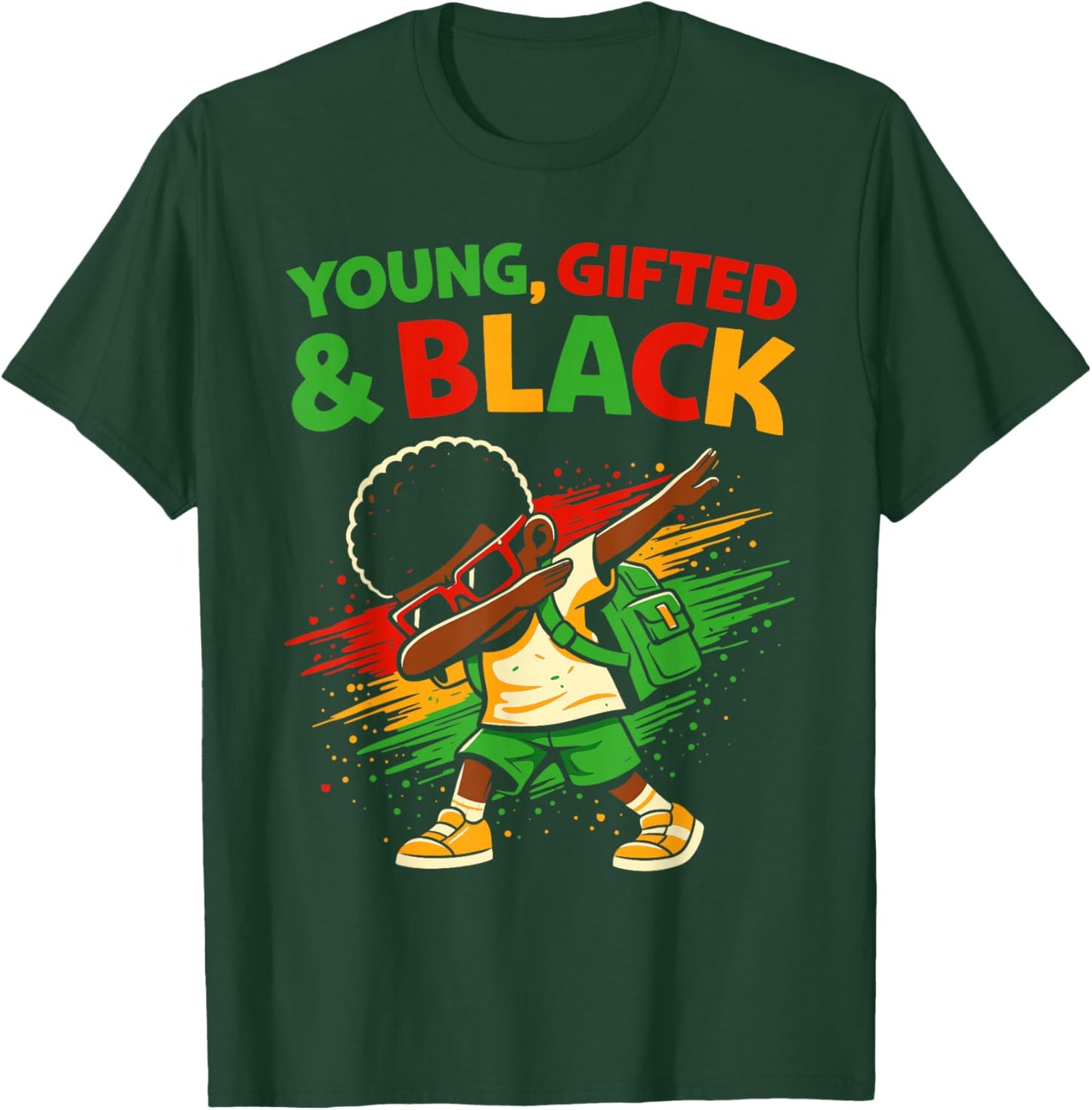Kids African Attire Melanin Black History Dab Boys Young T-Shirt - T-Shirt | Forest