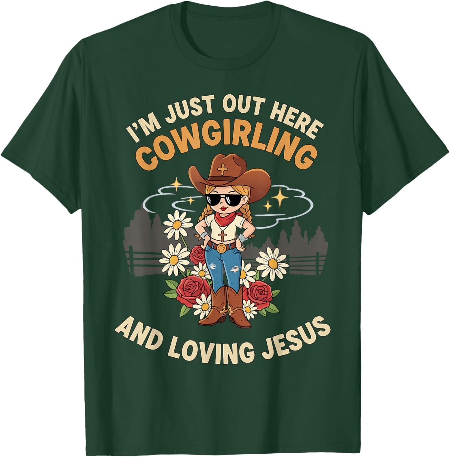 Cute Cowgirl Loves Jesus Christian T-Shirt - T-Shirt | Forest