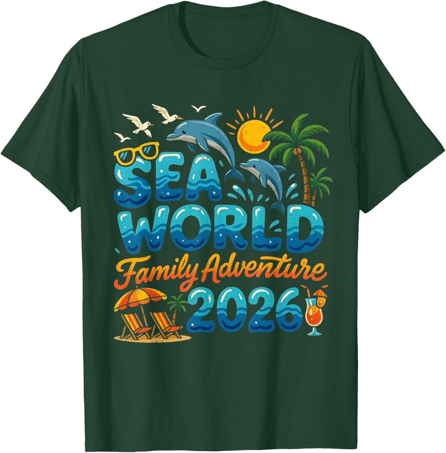 Sea World Family Adventure 2026 Beach Design T-Shirt - T-Shirt | Forest