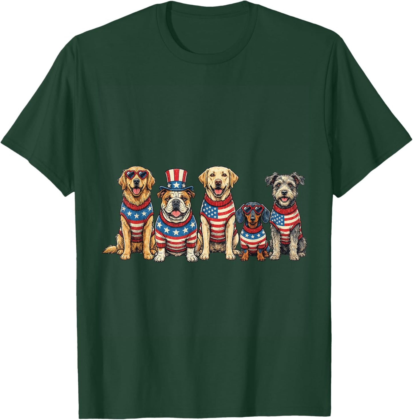Funny Patriotic Dog Red White & Woof 4th of July Lover T-Shirt - T-Shirt | Forest