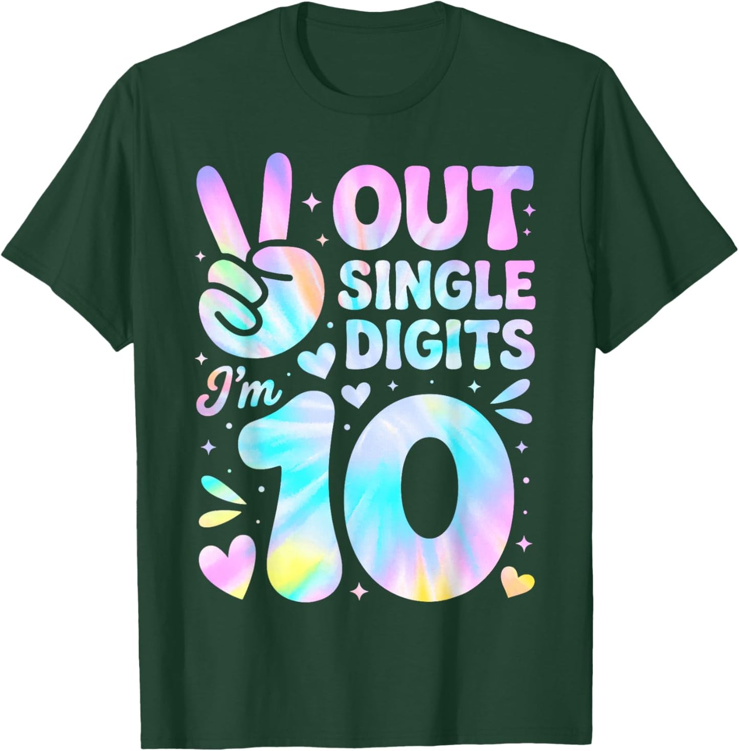 Peace Out Single Digits I'm 10 Tie dye 10th Birthday Kids T-Shirt - T-Shirt | Forest