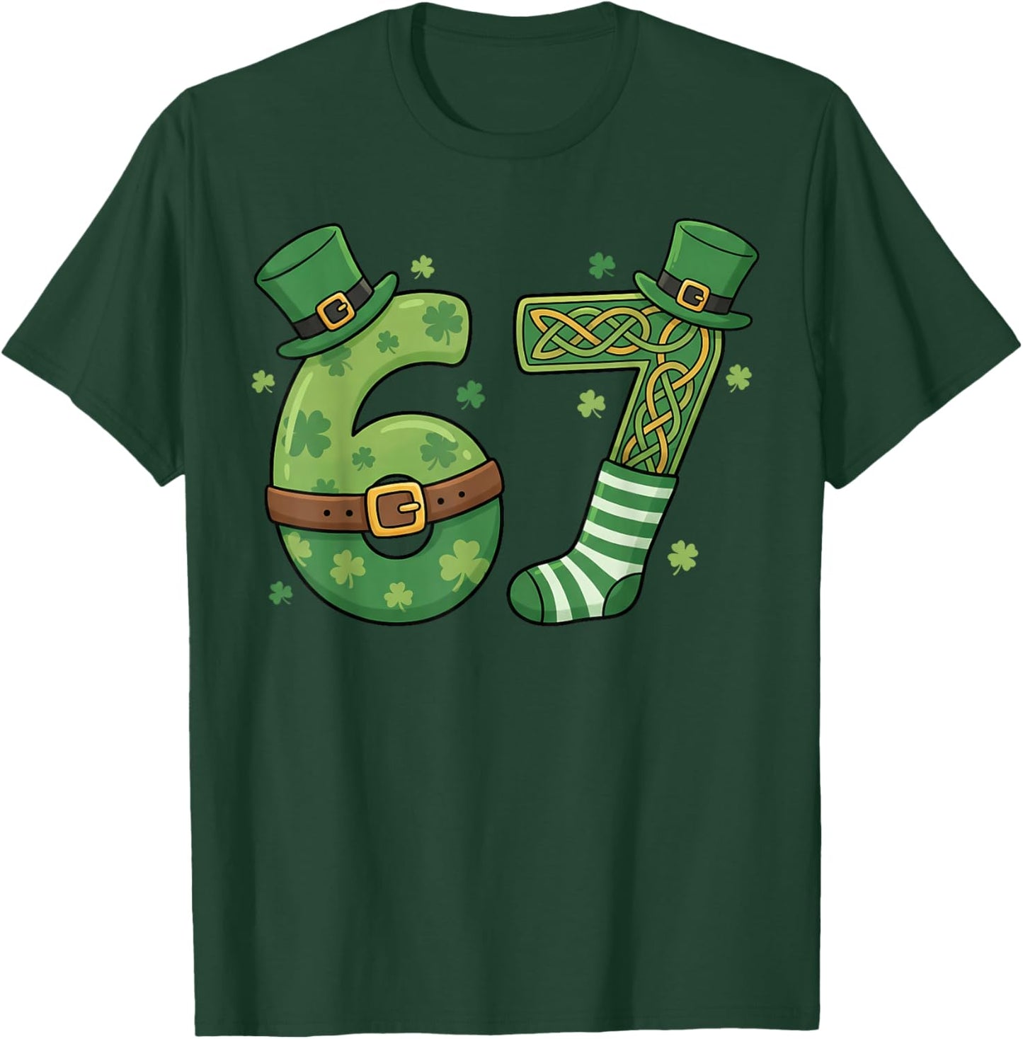 67 Leprechaun Hat 6 7 Viral Meme Funny St Patrick’s Day T-Shirt - T-Shirt | Forest