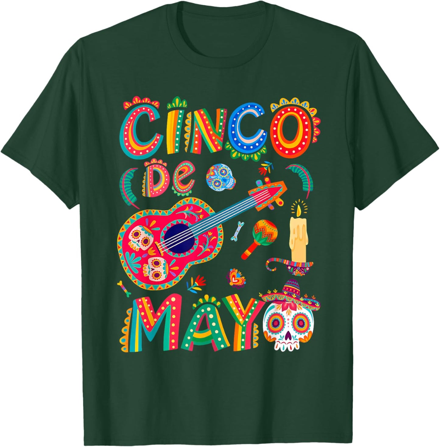 Happy Cinco De Mayo Mexican Sombrero Guitar Margarita Fiesta T-Shirt - T-Shirt | Forest