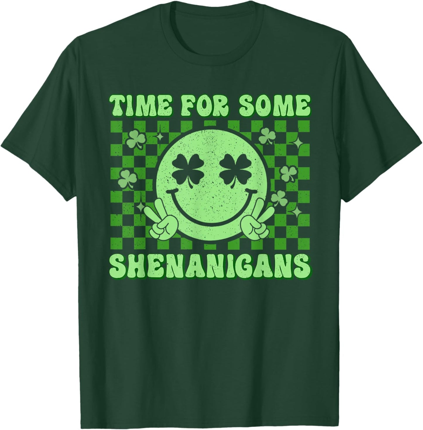 Shamrock Smile Face St Patricks Time for Some Shenanigans T-Shirt - T-Shirt | Forest