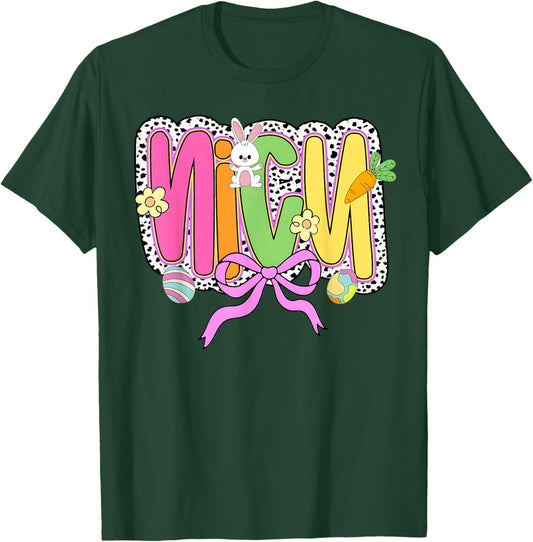 Happy Easter NICU Nurse Coquette Bow Bunny Eggs Women T-Shirt - T-Shirt | Forest