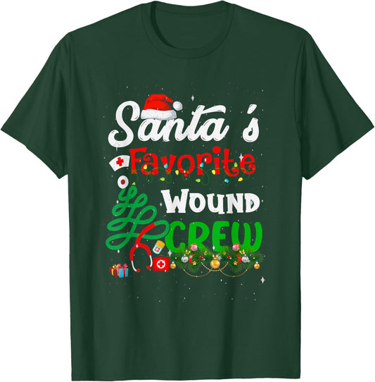 Santa's Favorite Wound Crew Christmas Wound Care Nurse Crew T-Shirt - T-Shirt | Forest