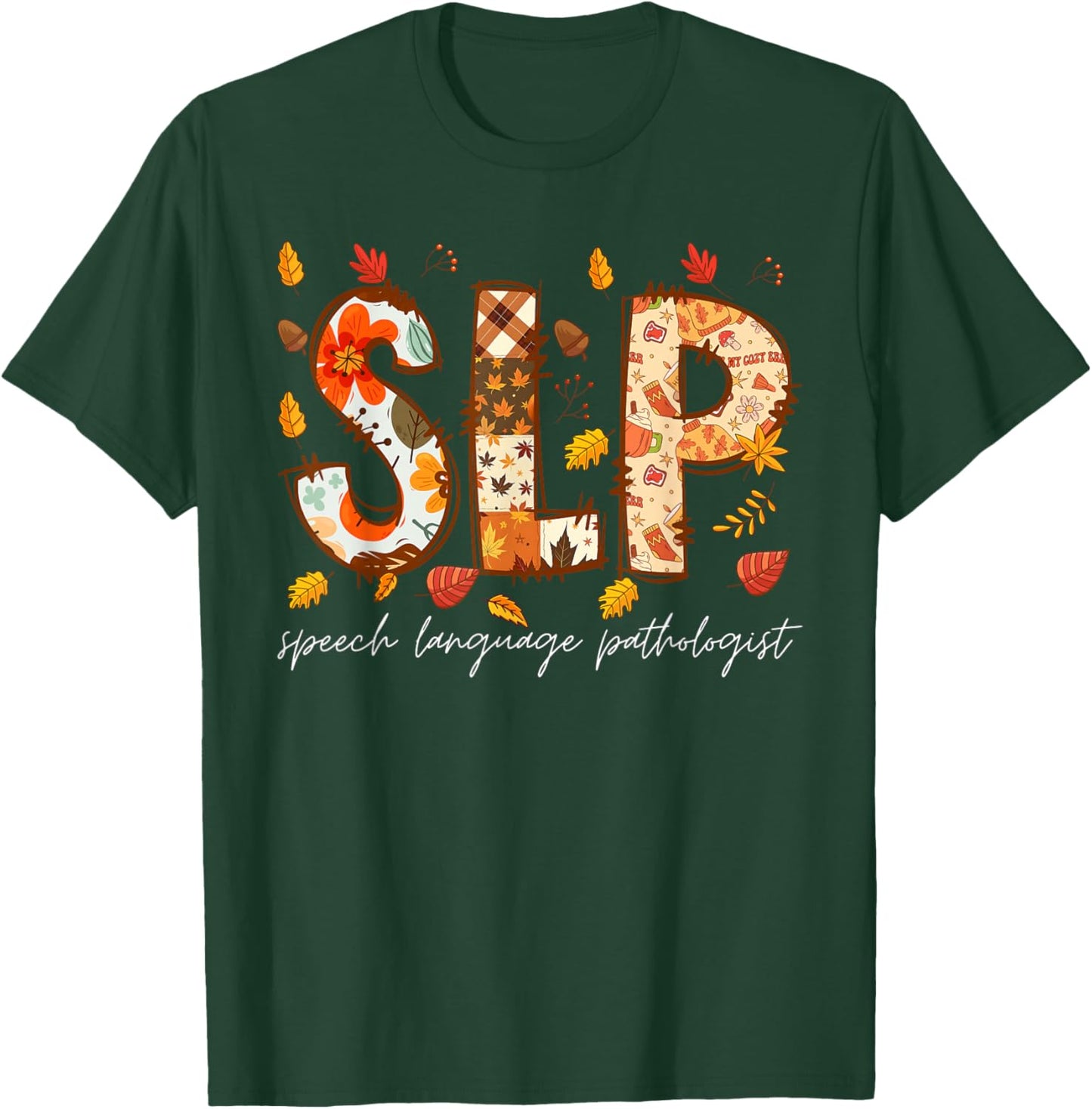 Retro SLP Pumpkin Fall Autumn Speech Therapist T-Shirt - T-Shirt | Forest