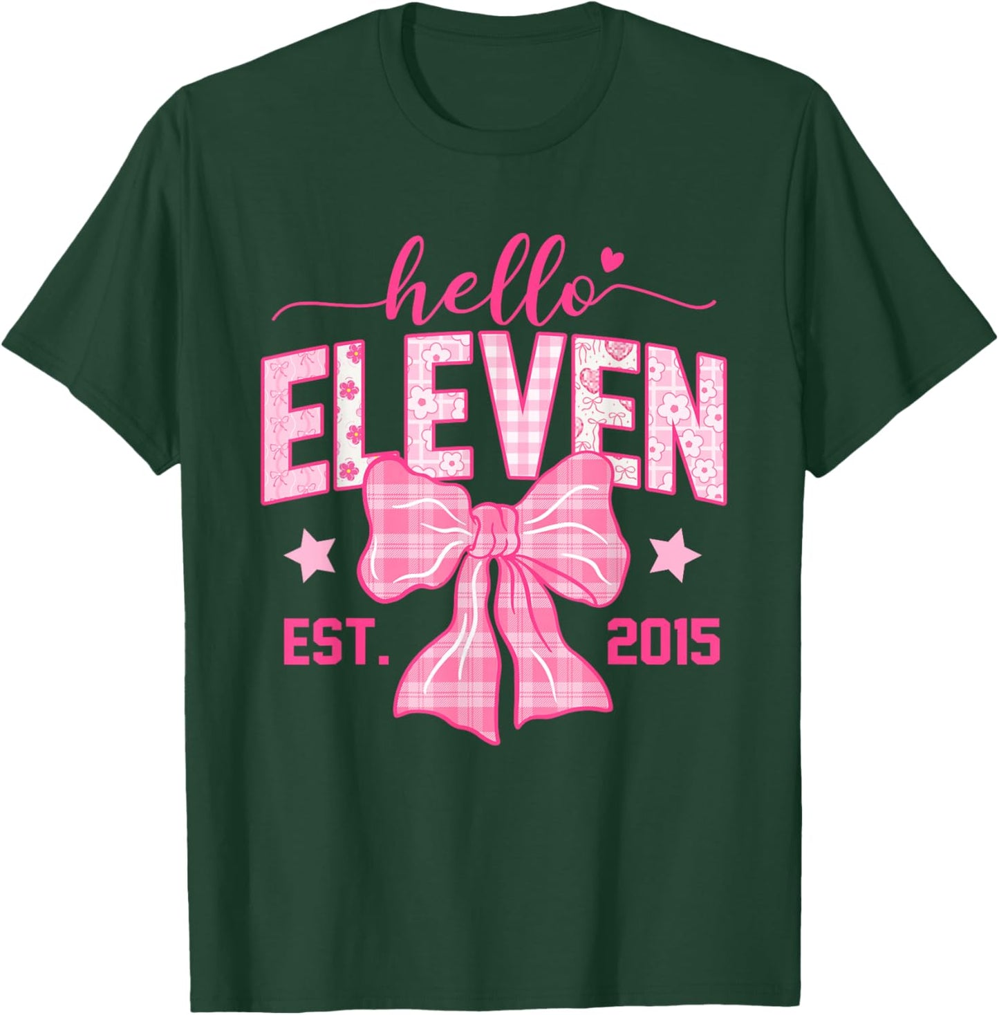 Hello Eleven Est 2015 Coquette Bow 11th Birthday Girl T-Shirt - T-Shirt | Forest