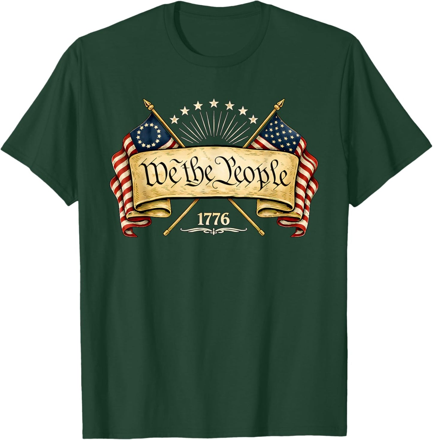 Patriotic Two Flags 1776 2026 We The People T-Shirt - T-Shirt | Forest