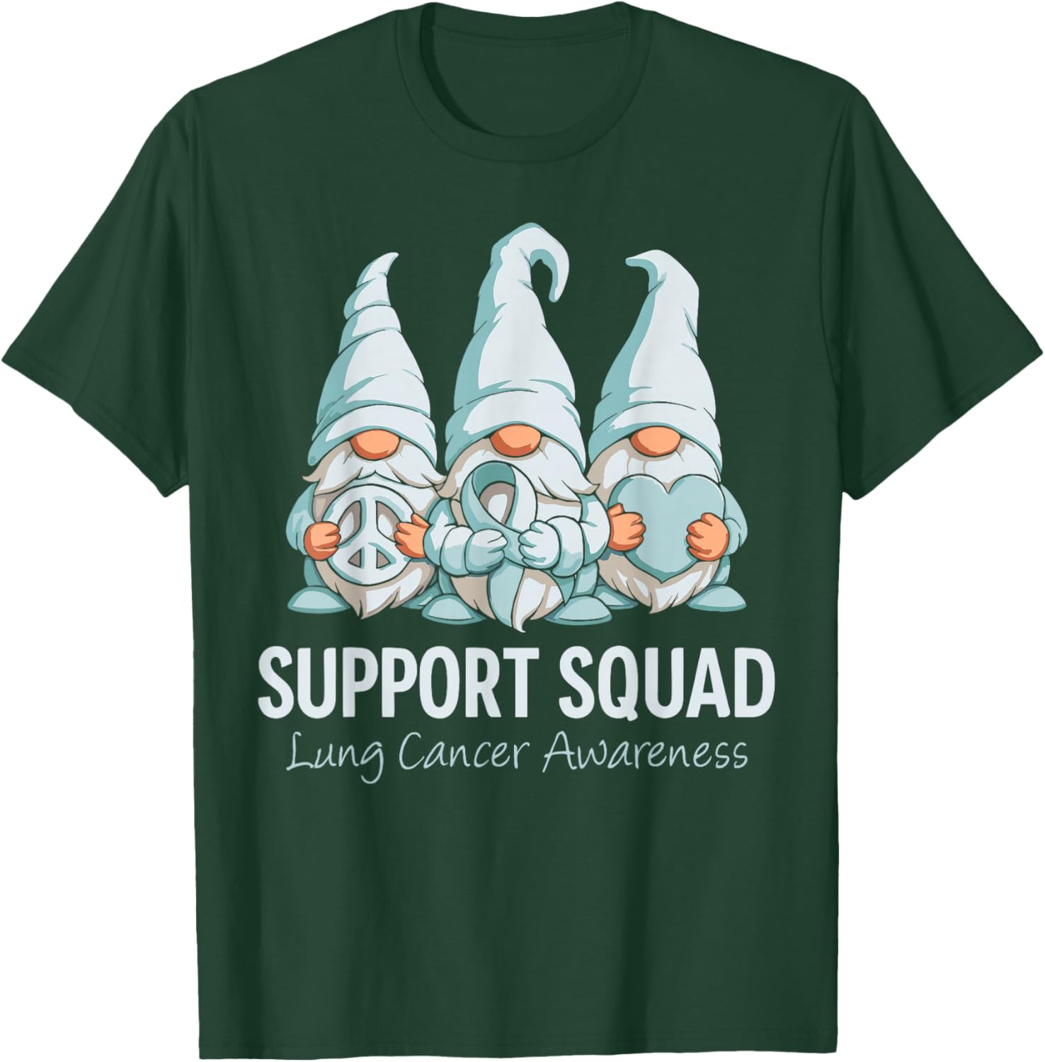 Support Squad Gnomes Lung Cancer Month Awareness Ribbon T-Shirt - T-Shirt | Forest