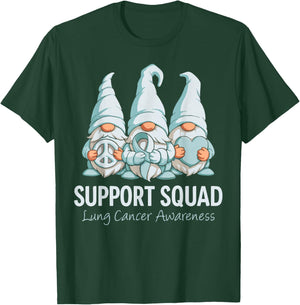 Support Squad Gnomes Lung Cancer Month Awareness Ribbon T-Shirt - T-Shirt | Forest