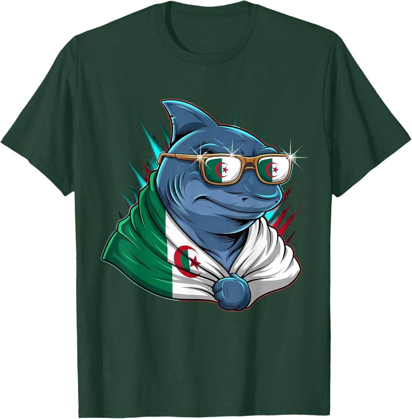 Algeria Flag Shark Algerian Pride T-Shirt - T-Shirt | Forest