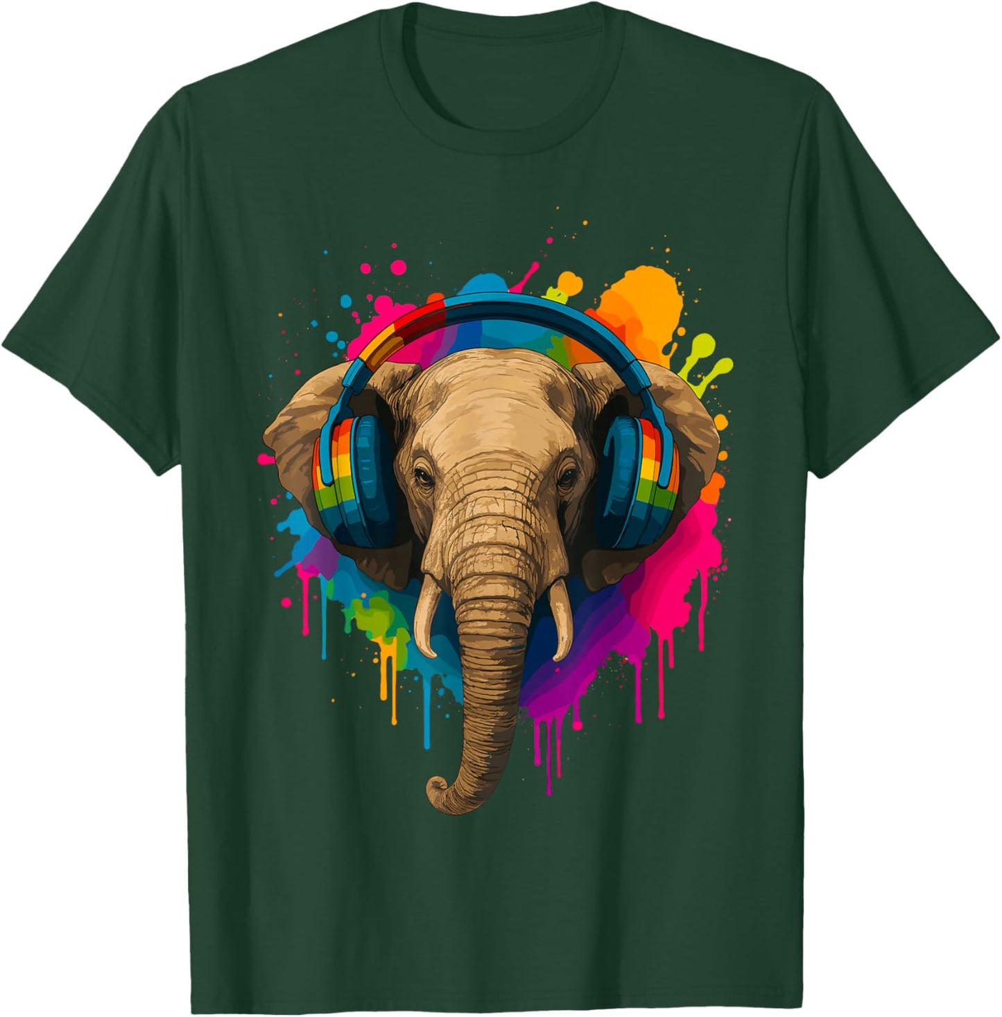 Elephant with Music Headphones T-Shirt - T-Shirt | Forest