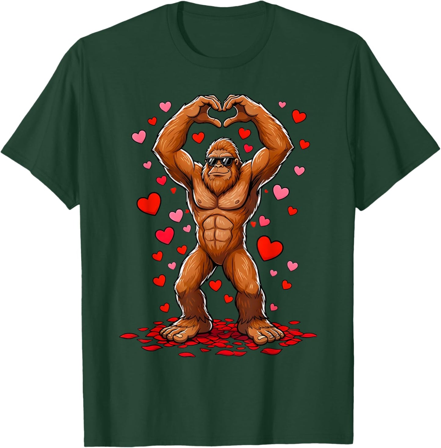 Funny Valentines Day Bigfoot Heart Sunglasses Sasquatch Boys T-Shirt - T-Shirt | Forest