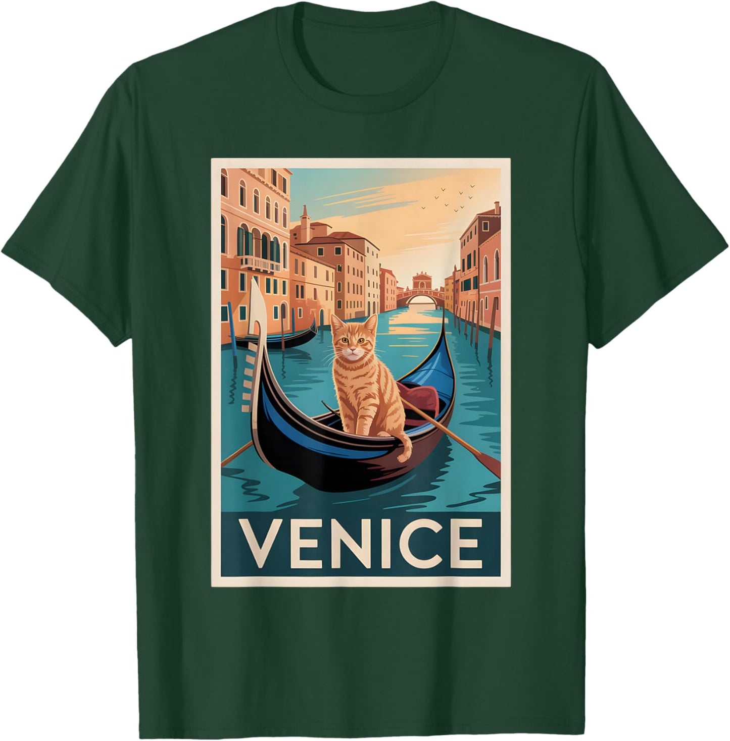 Venice Cat Gondola Vintage Travel Italy Design T-Shirt - T-Shirt | Forest