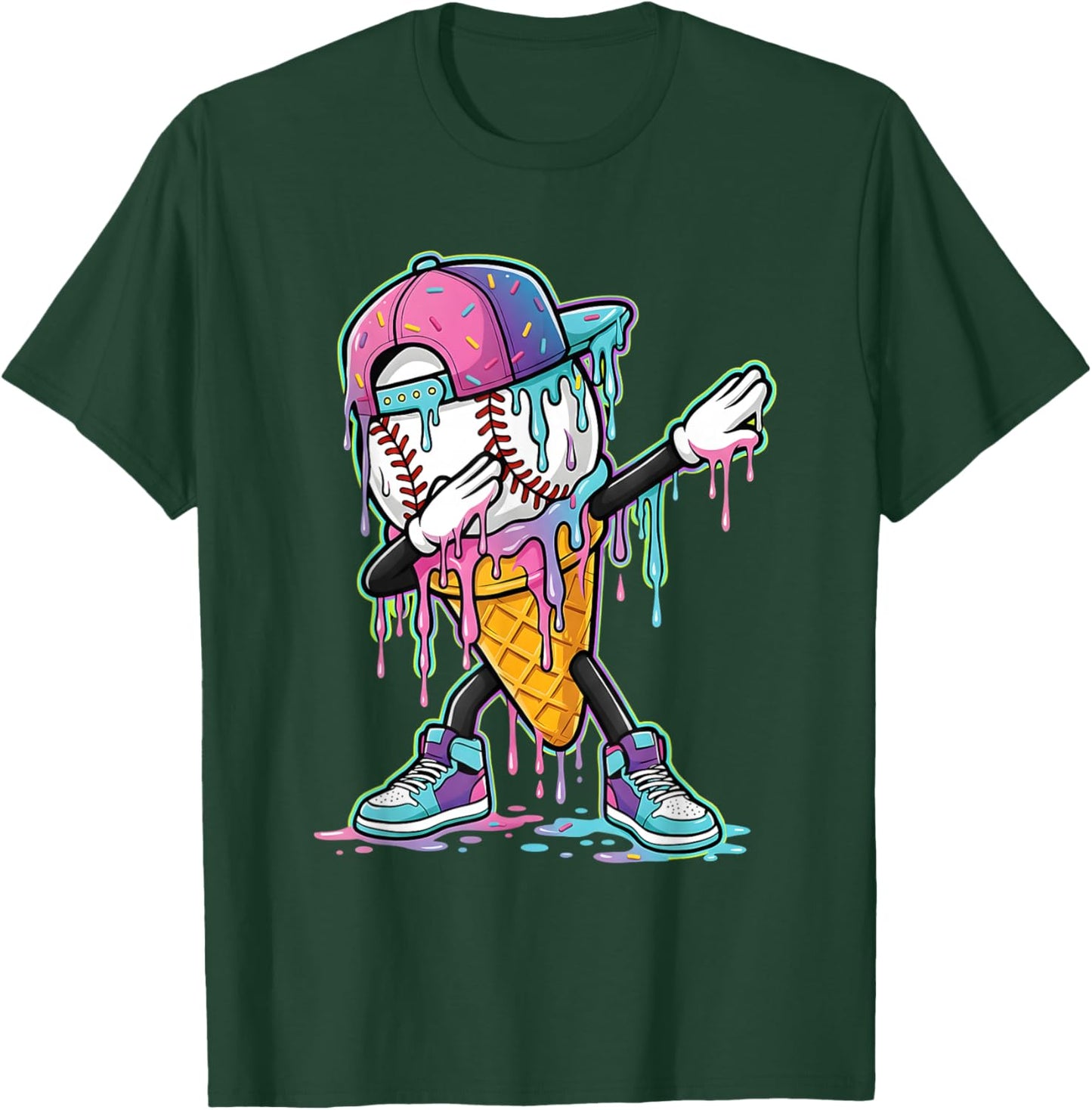 Dripping Baseball Drip Boys Ice Cream Drip Baseball Sport T-Shirt - T-Shirt | Forest
