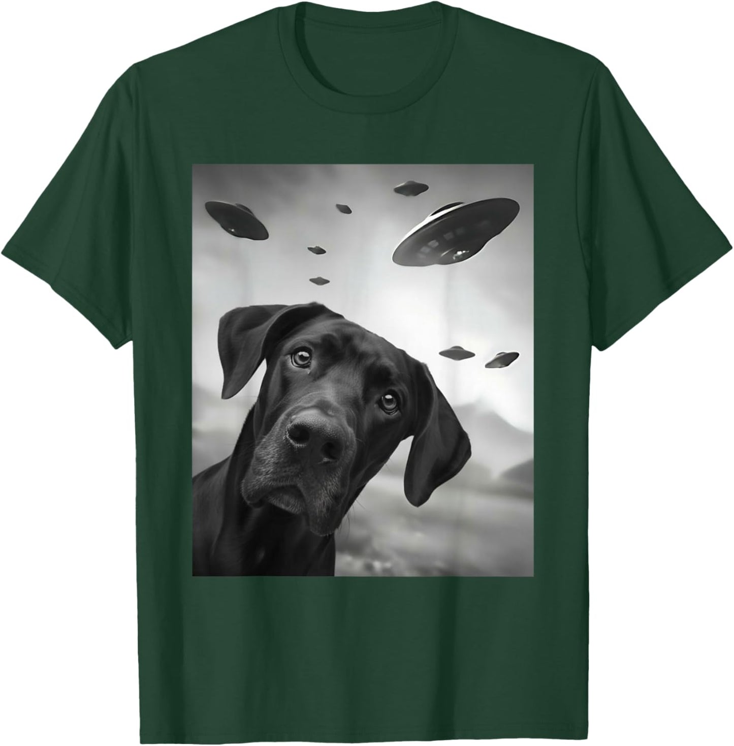 Funny Black Great Dane Dog UFO T-Shirt - T-Shirt | Forest