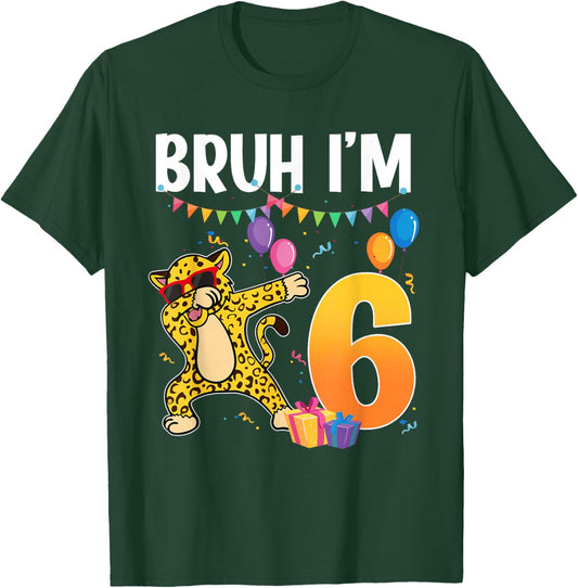 6th Birthday Cheetah Dabbing Theme Party Bruh I'm 6 T-Shirt - T-Shirt | Forest