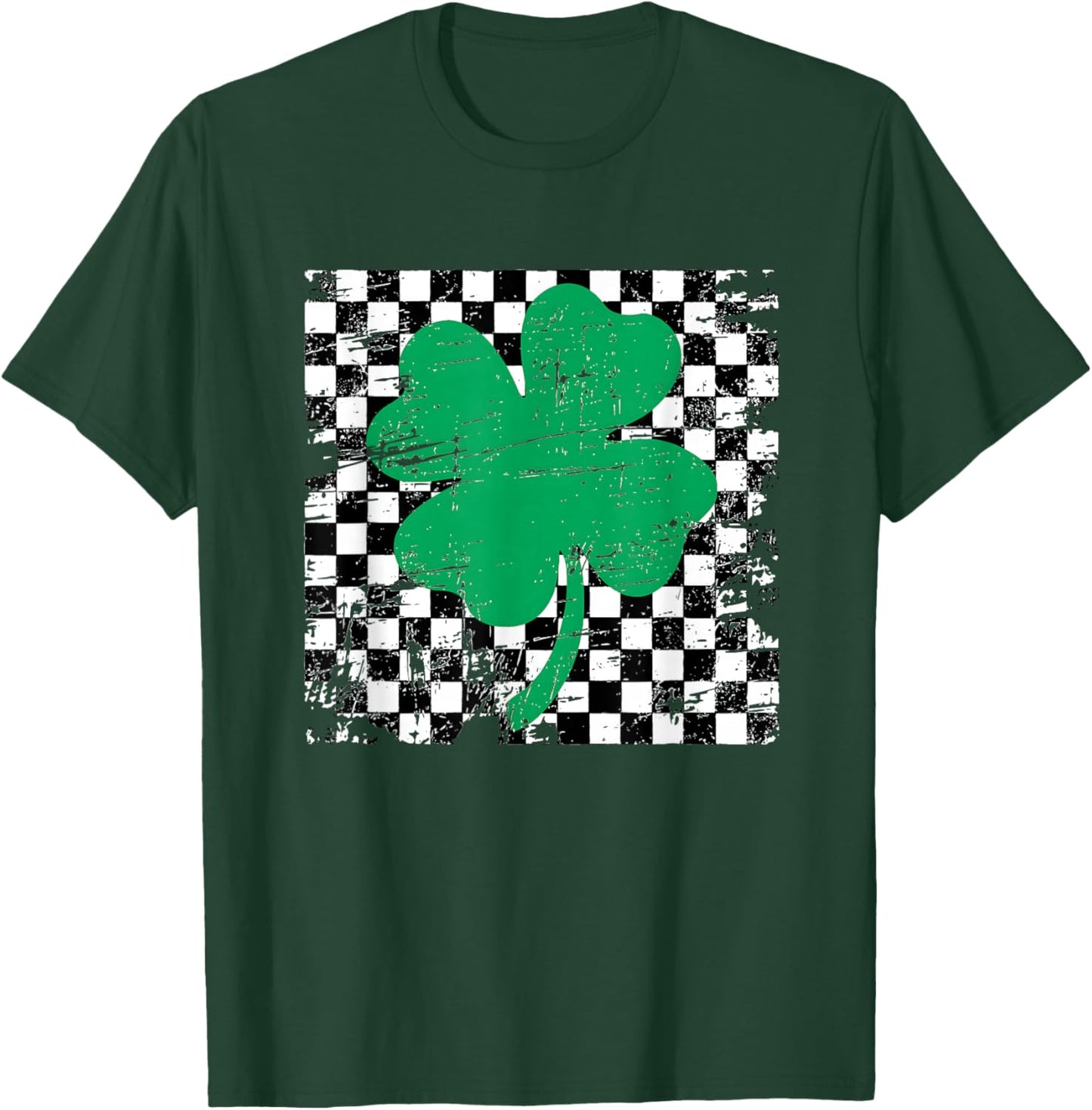 St. Patrick’s Green Clover Checker Design Retro Aesthetic T-Shirt - T-Shirt | Forest