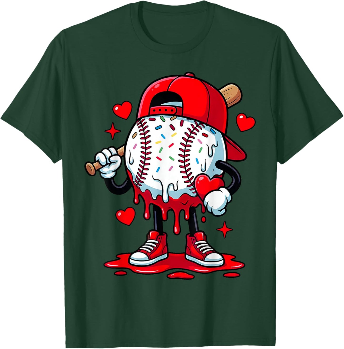 Baseball Drip Icecream Apparel Youth Boy Valentine T-Shirt - T-Shirt | Forest