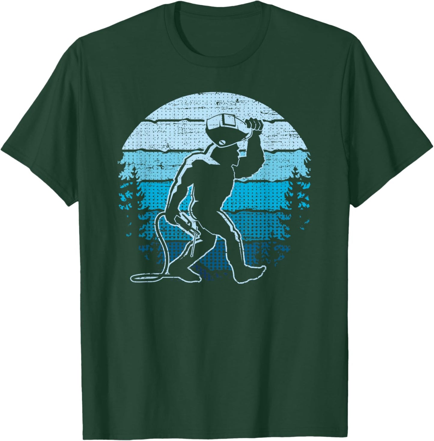 Vintage Bigfoot Welder, Funny Sasquatch Welding - Retro Blue T-Shirt - T-Shirt | Forest