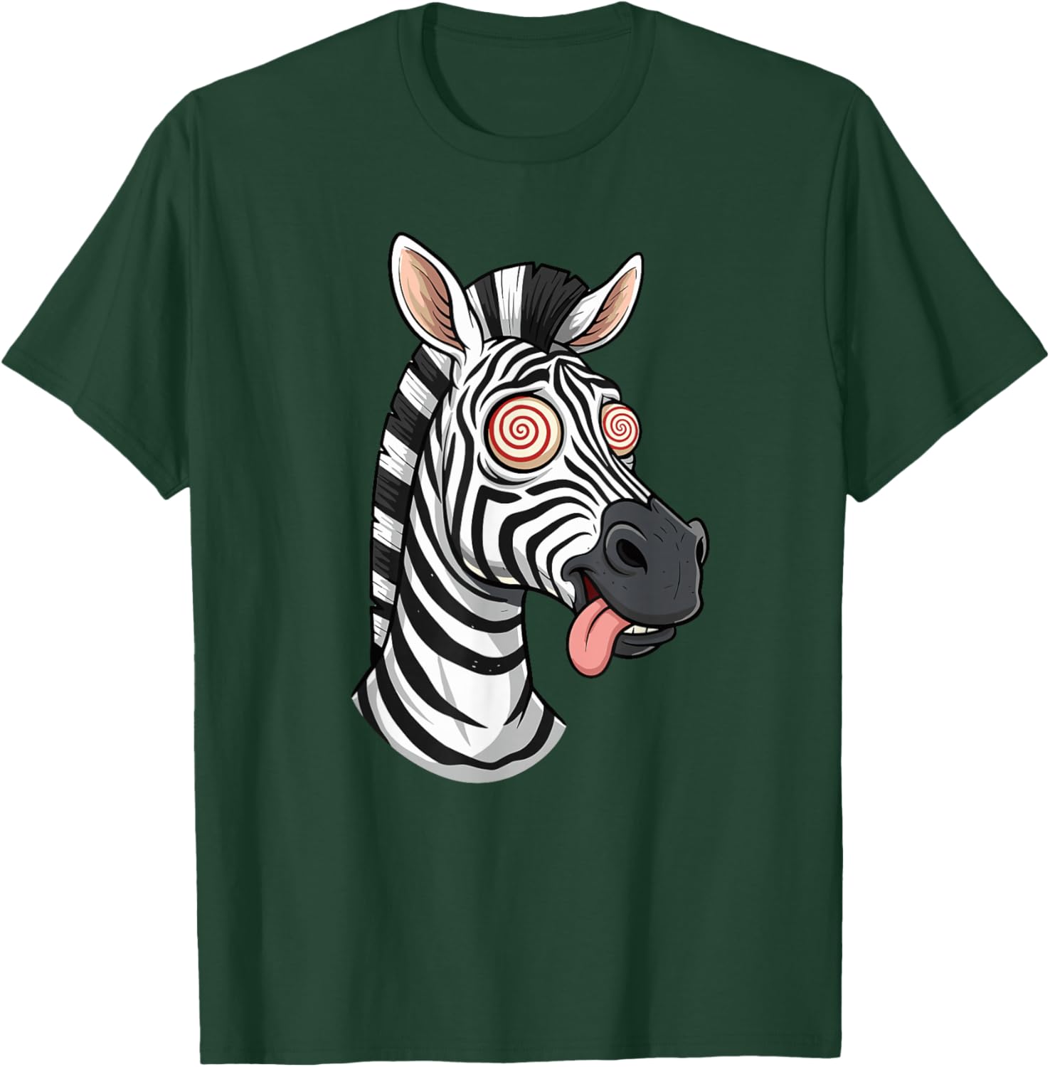 Crazy Zebra with Swirl Eyes Tongue Out T-Shirt - T-Shirt | Forest