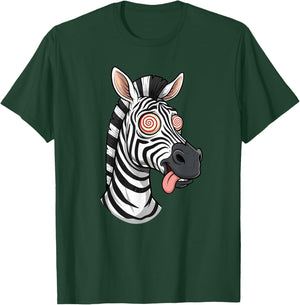 Crazy Zebra with Swirl Eyes Tongue Out T-Shirt - T-Shirt | Forest