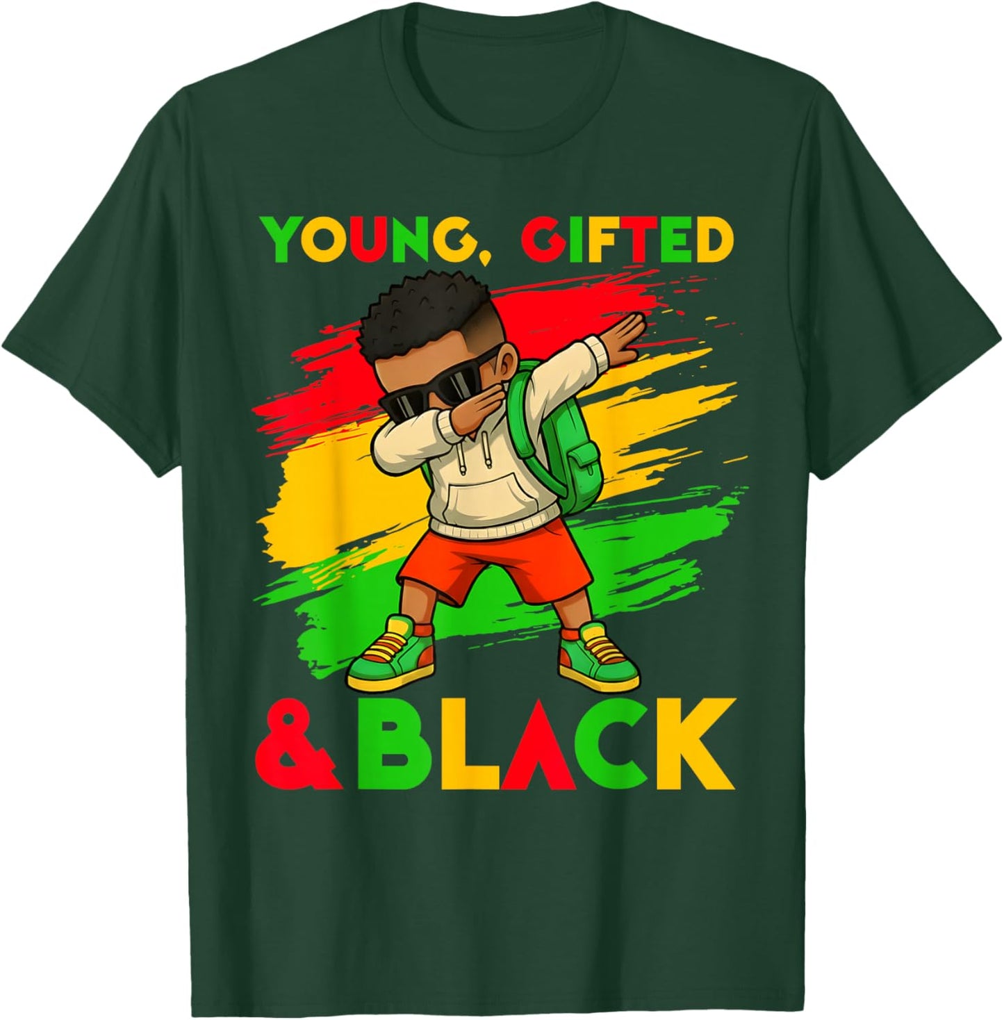 Black History Month Young Gifted & Black Cute Dabbing Boys T-Shirt - T-Shirt | Forest