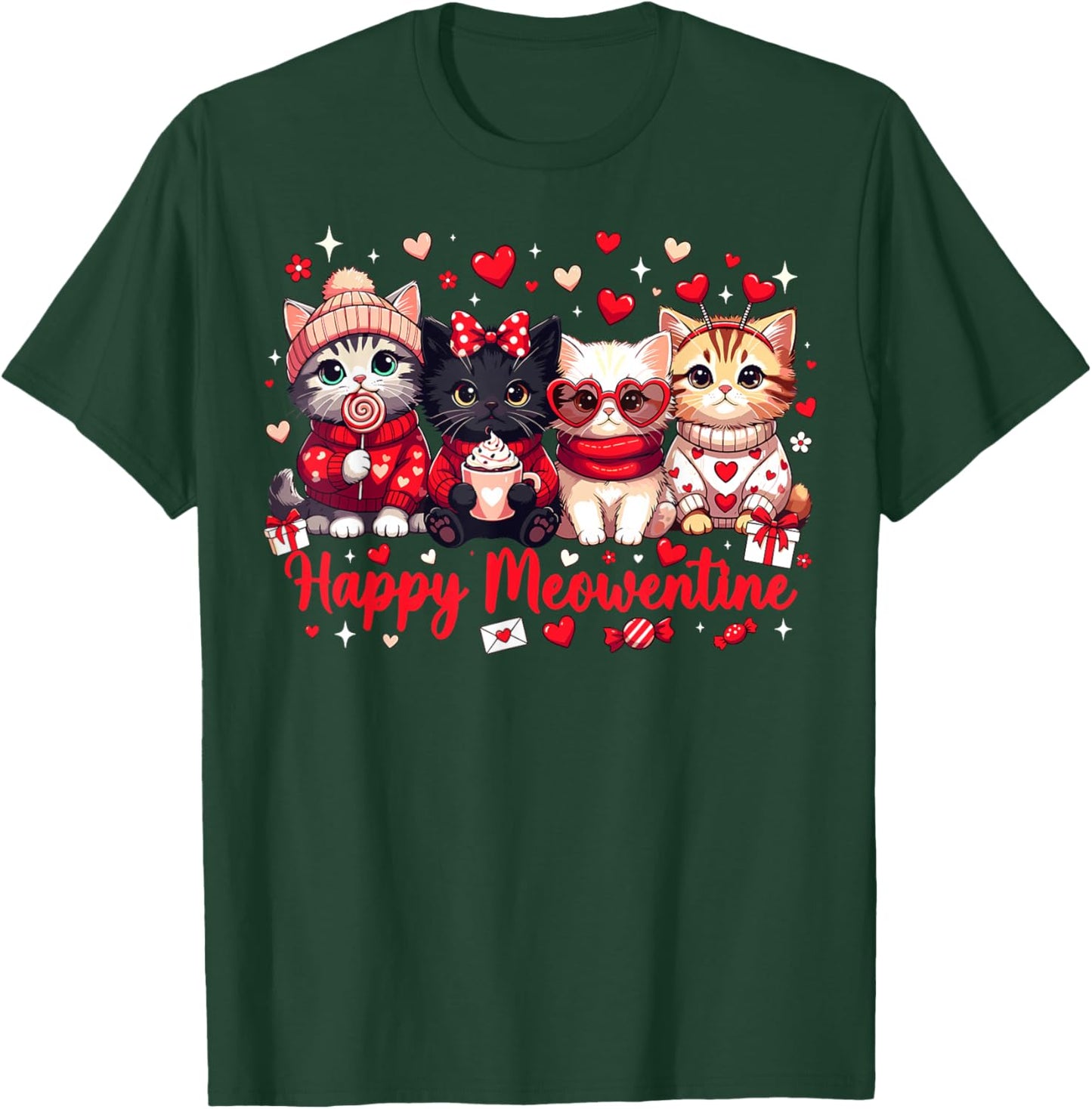 Happy Meowentine Cute Cat Lover Valentine Heart T-Shirt - T-Shirt | Forest