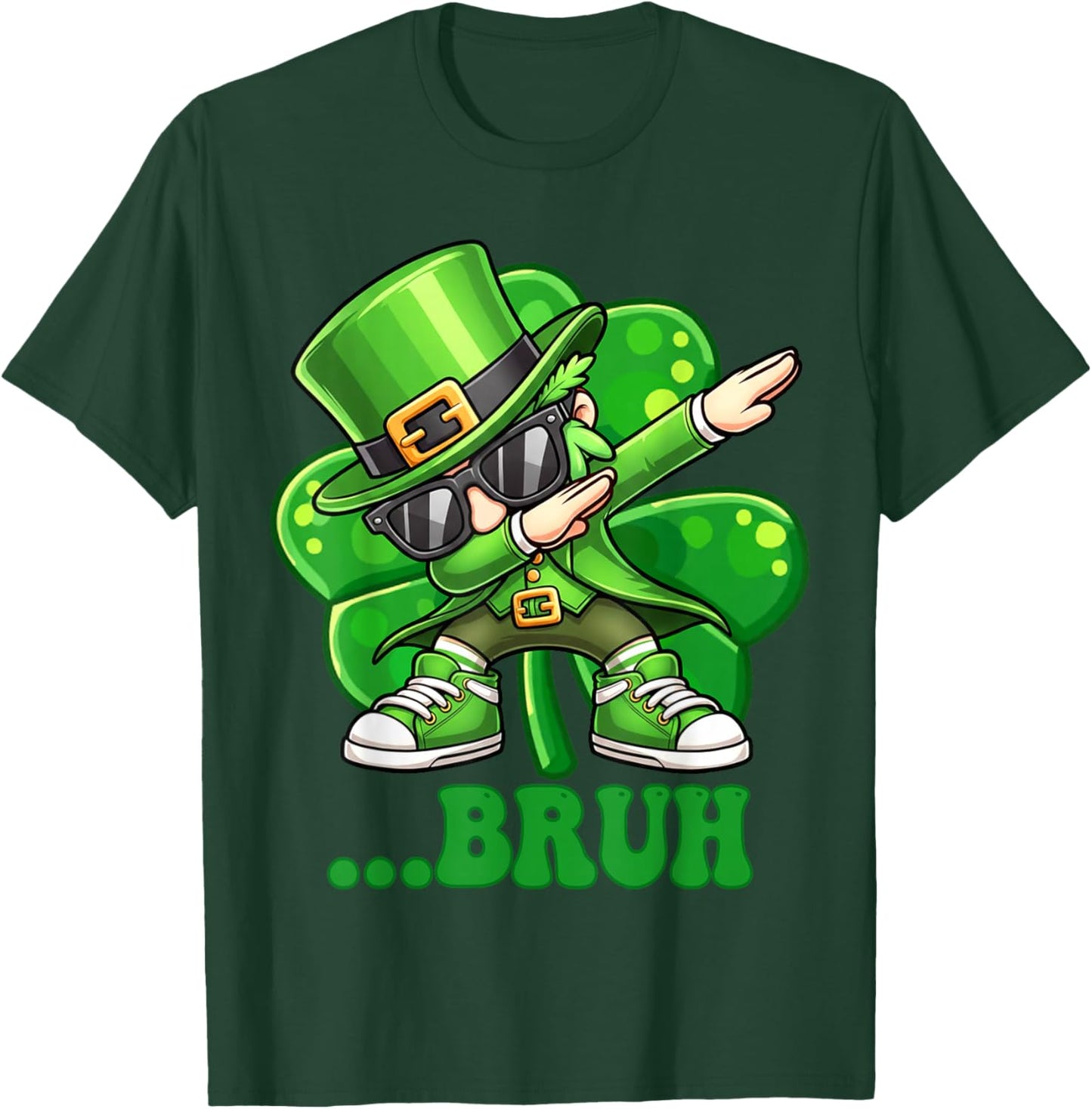 Shamrock Leprechaun Dabbing Bruh Funny St. Patrick’s Day T-Shirt - T-Shirt | Forest