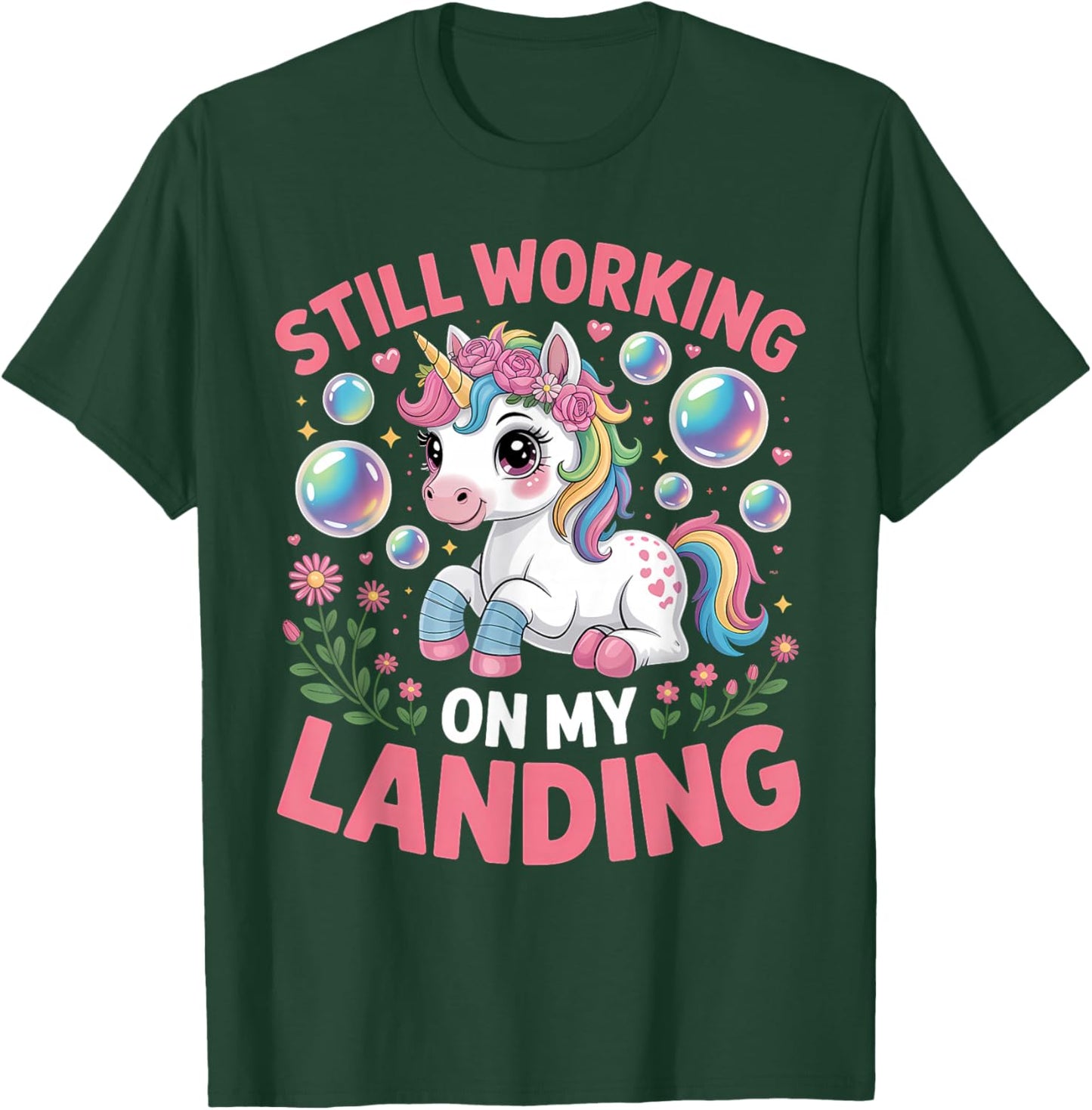 Still Working On My Landing Injury Broken Arm Cute Unicorn T-Shirt - T-Shirt | Forest