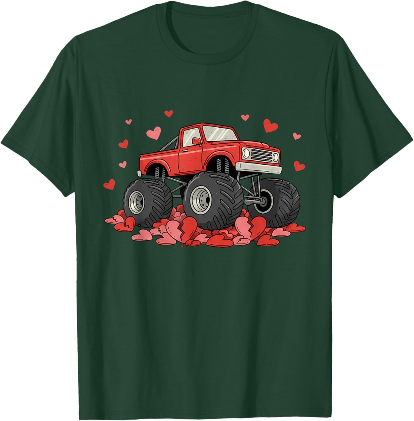 Valentines Day Monster Truck Hearts for Teens Boys Girls Kid T-Shirt - T-Shirt | Forest