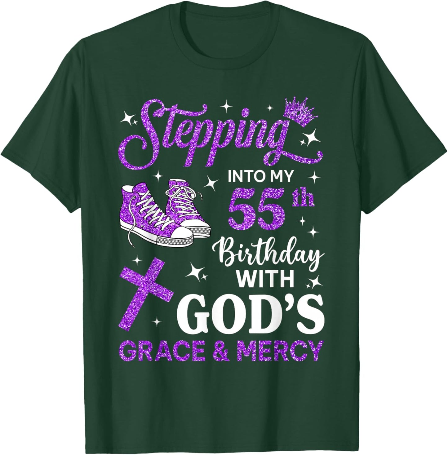 Stepping Into My 55th Birthday Women Girls Sneakers T-Shirt - T-Shirt | Forest