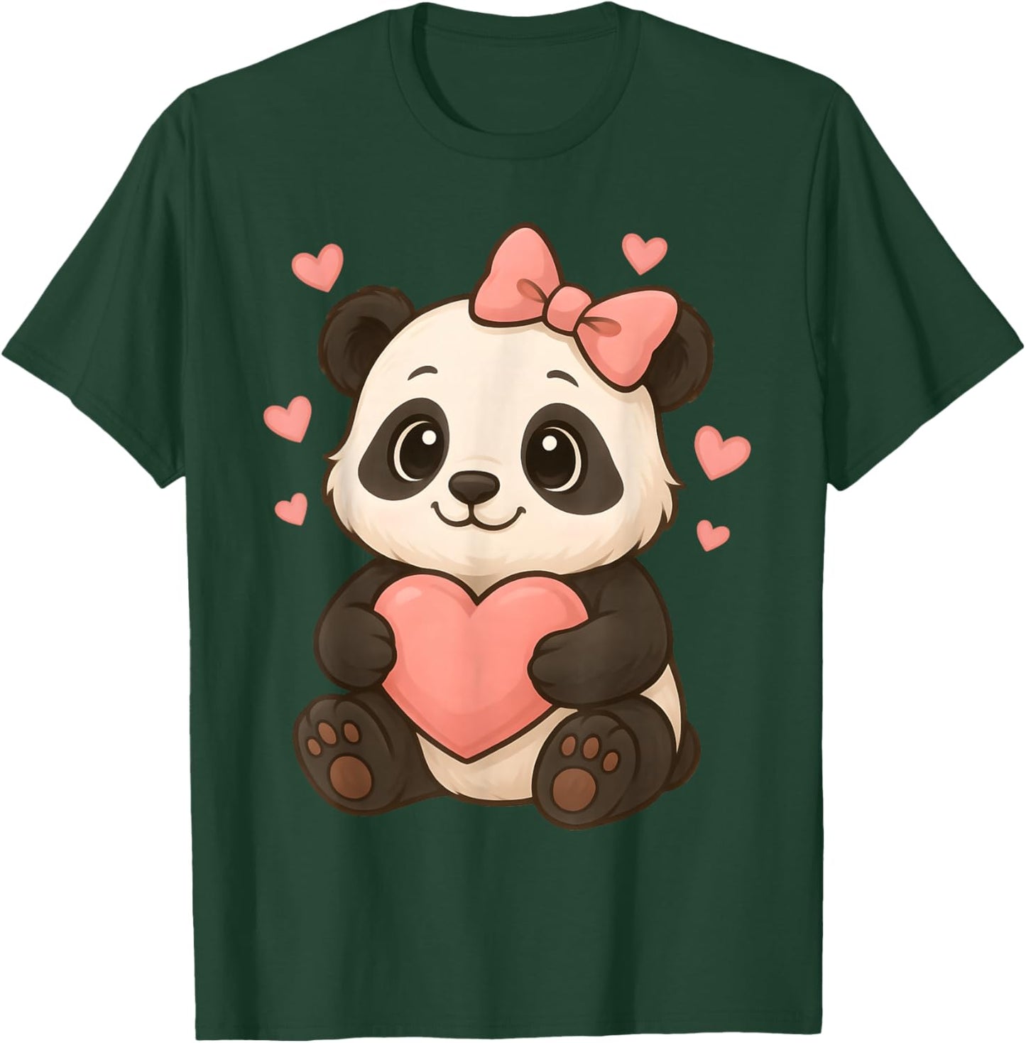 Panda with Heart and Bow Kawaii Graphic Women Girls T-Shirt - T-Shirt | Forest