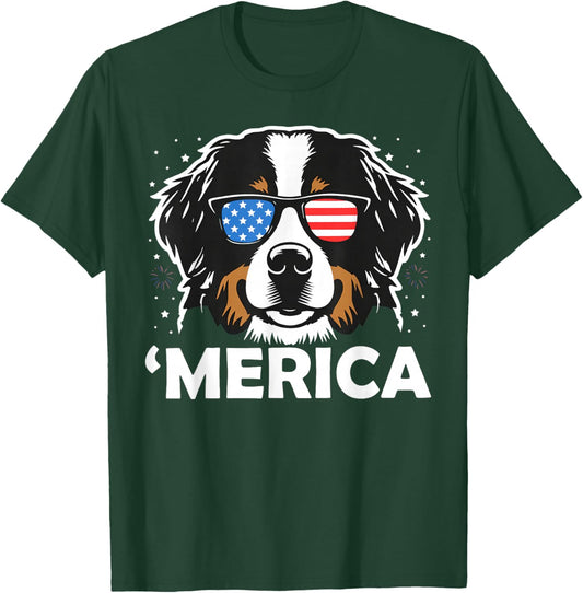 Merica Dog Patriotic Bernese USA Lover Design T-Shirt - T-Shirt | Forest
