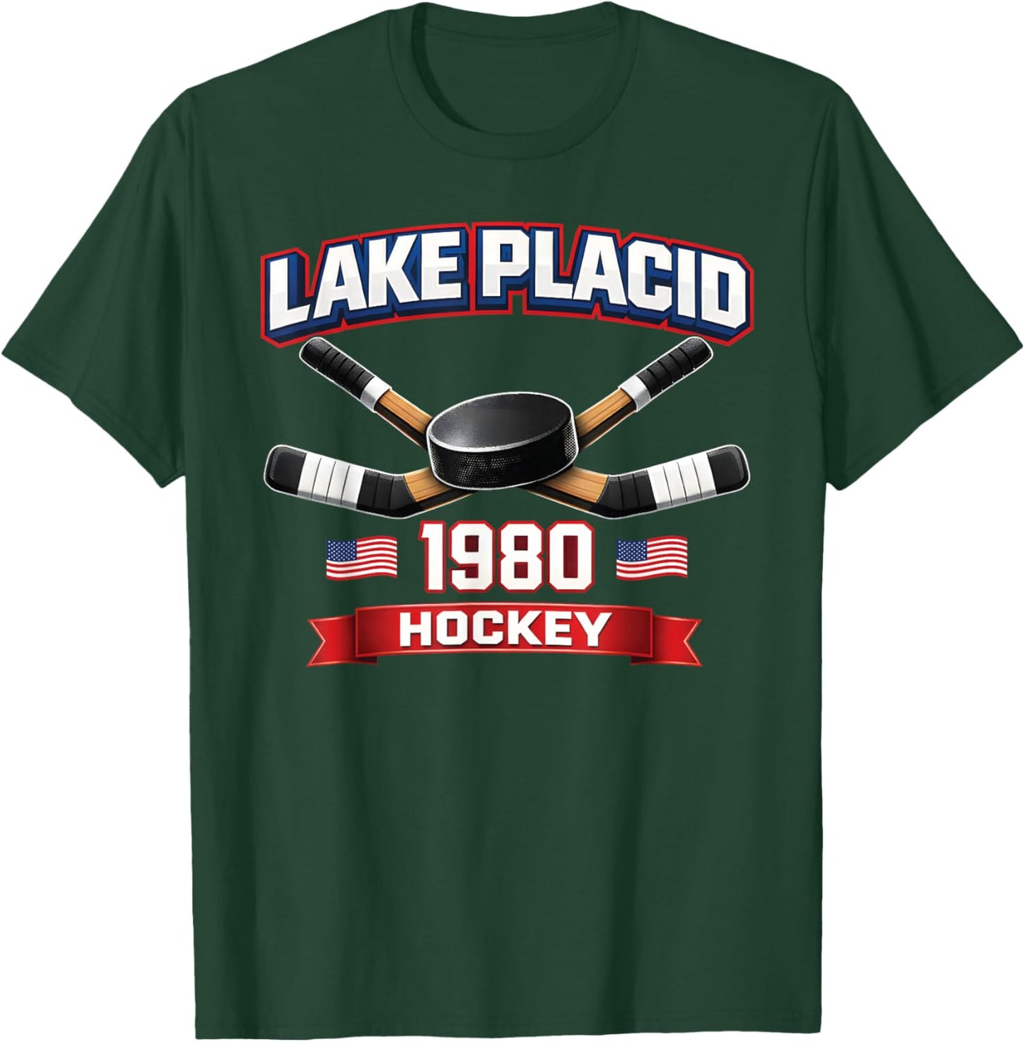 Lake Placid 1980 Hockey Vintage USA Puck New York Essex Goal T-Shirt - T-Shirt | Forest