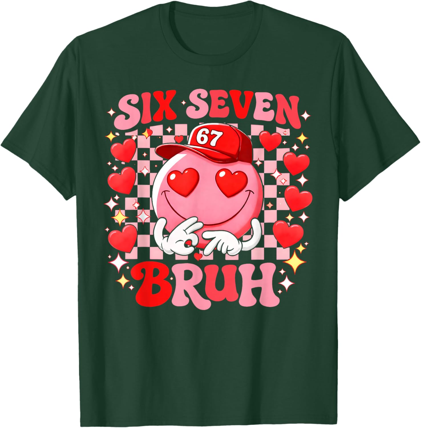 Valentine Groovy Smile Face Six Seven Bruh Heart Sunglasses T-Shirt - T-Shirt | Forest