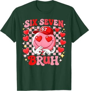 Valentine Groovy Smile Face Six Seven Bruh Heart Sunglasses T-Shirt - T-Shirt | Forest