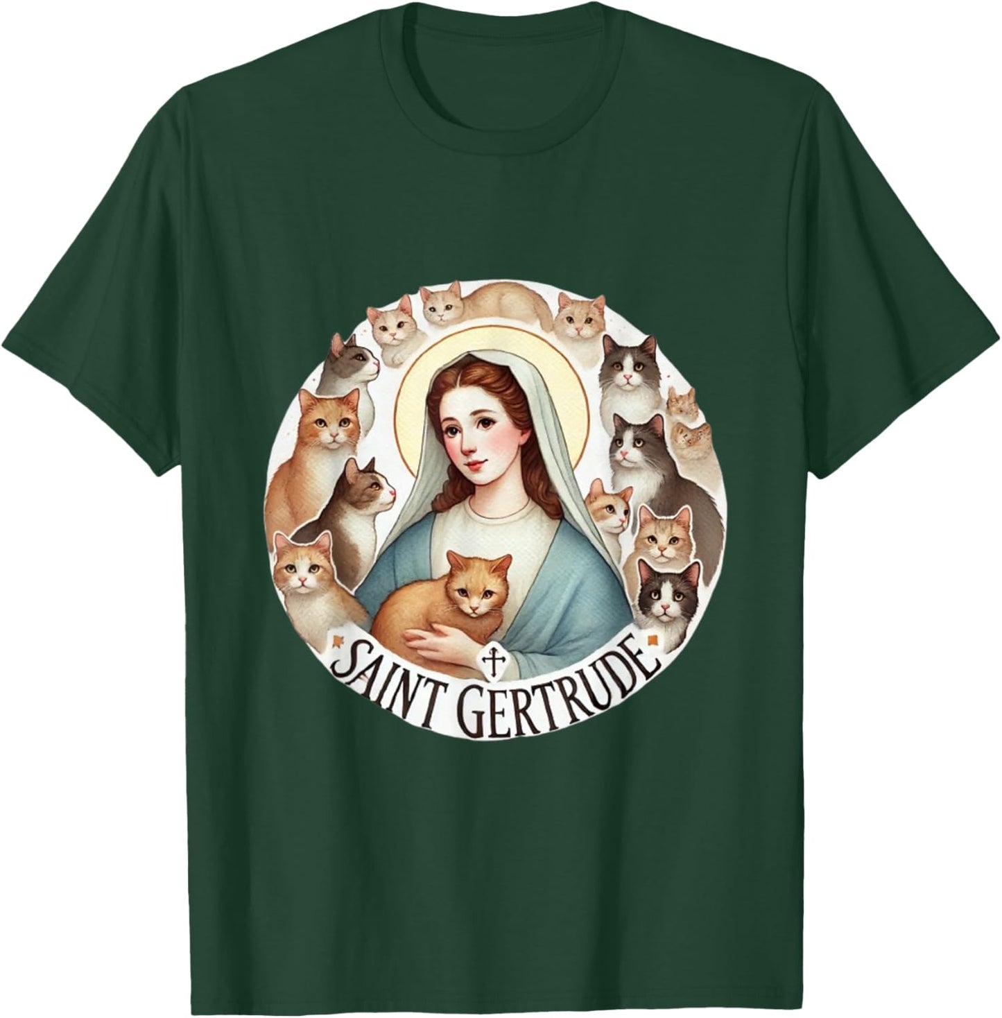 St Gertrude Patron Saint of Cats T-Shirt - T-Shirt | Forest