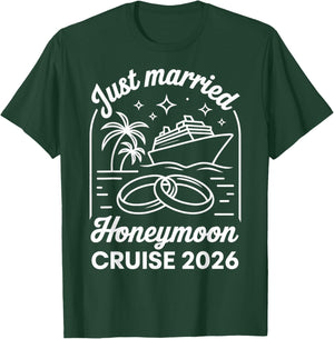 2026 Honeymoon Cruise Matching Newlywed Wedding Just Married T-Shirt - T-Shirt | Forest